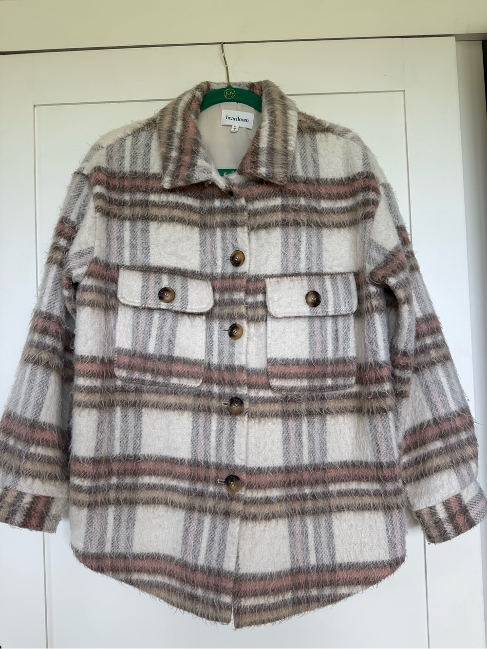Heartloom Cream, Taupe & Dusty Rose Fuzzy Plaid Shacket